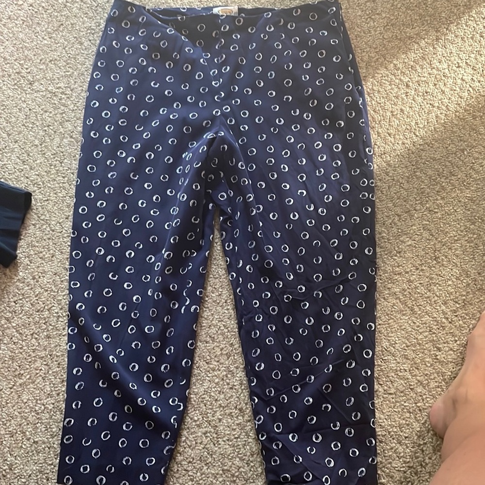 Blue capri with white circles